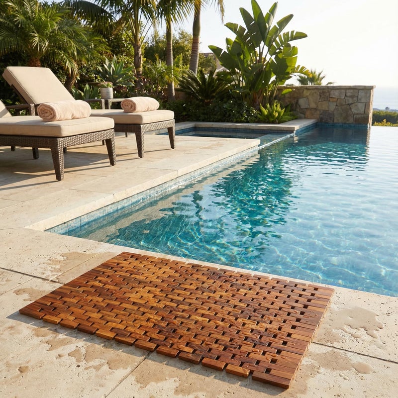 Bare Decor حصيرة استحمام موزاييك كوكيديكور في خشب الساج المصقول، 30x20 - Image 5